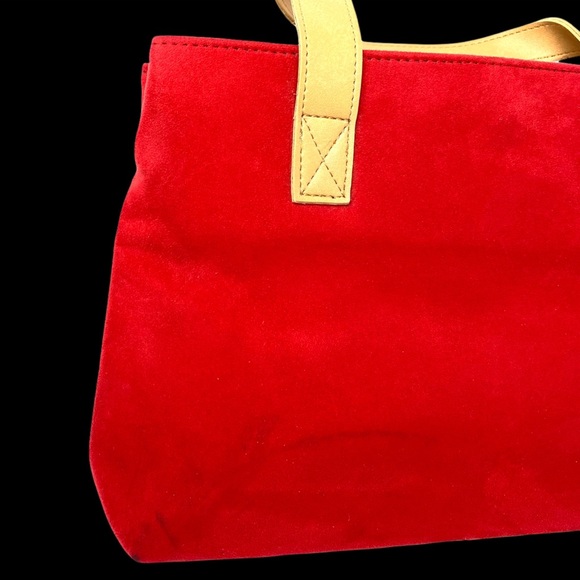 VINTAGE SUEDE VIBRANT RED HANDBAG WITH LEATHER STRAPS ❤️👜  [77] - Picture 5 of 5